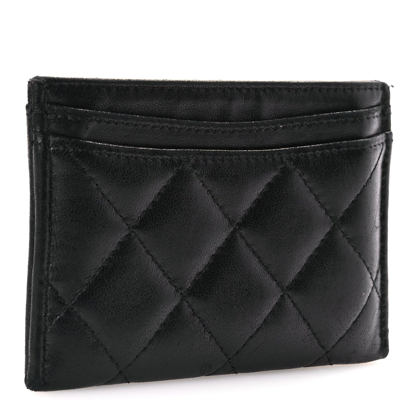 Lambskin Quilted Card Holder Black
