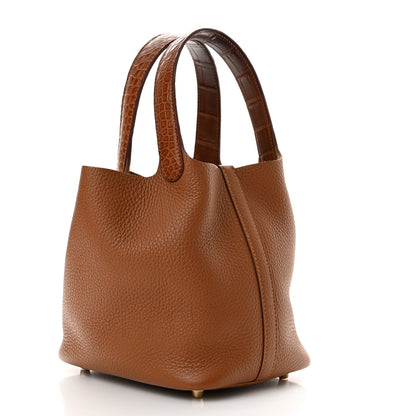 Hermes Taurillon Clemence Matte Alligator Picotin Lock Touch 18 PM Gold 3 of 11