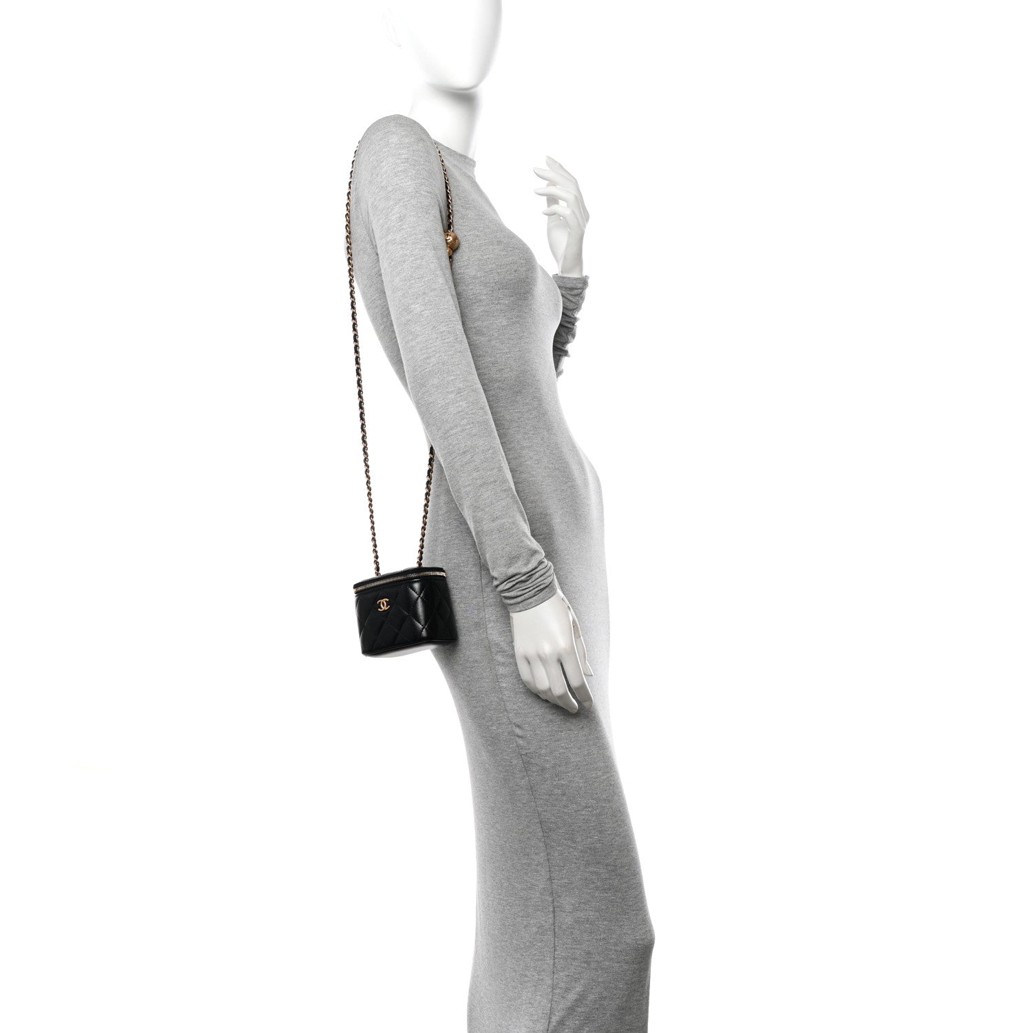 Chanel Lambskin Quilted Mini Pearl Crush Vanity Case With Chain Black 2 of 10