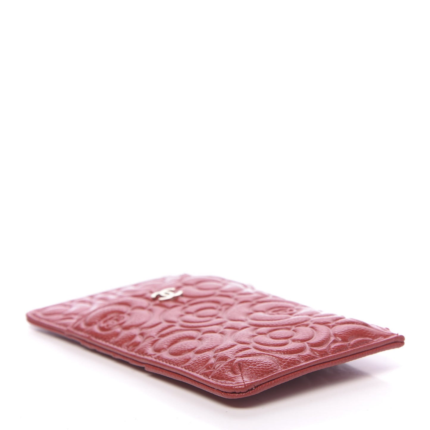 Caviar Camellia Embossed Classic Flat Wallet Pouch Red