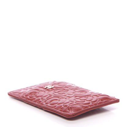 Chanel Caviar Camellia Embossed Classic Flat Wallet Pouch Red 4 of 8