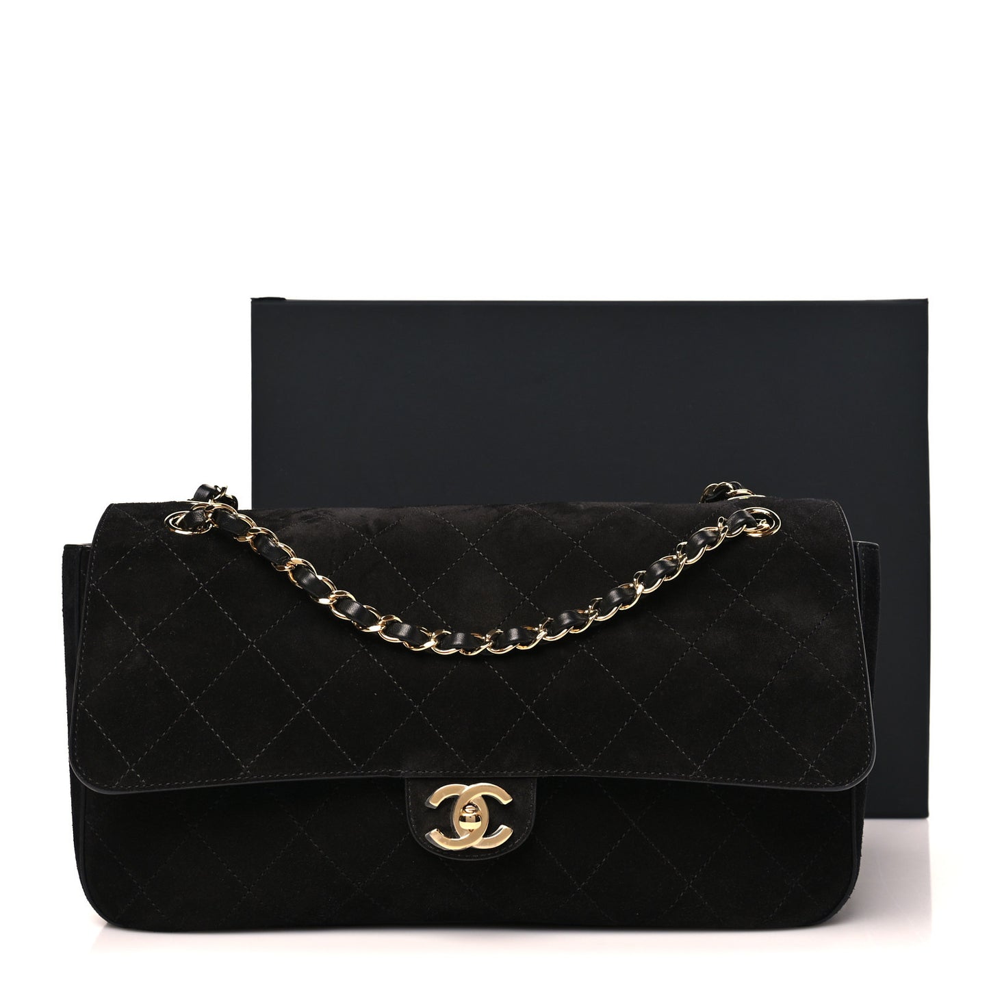 Suede Calfskin Small Maxi Flap  Black