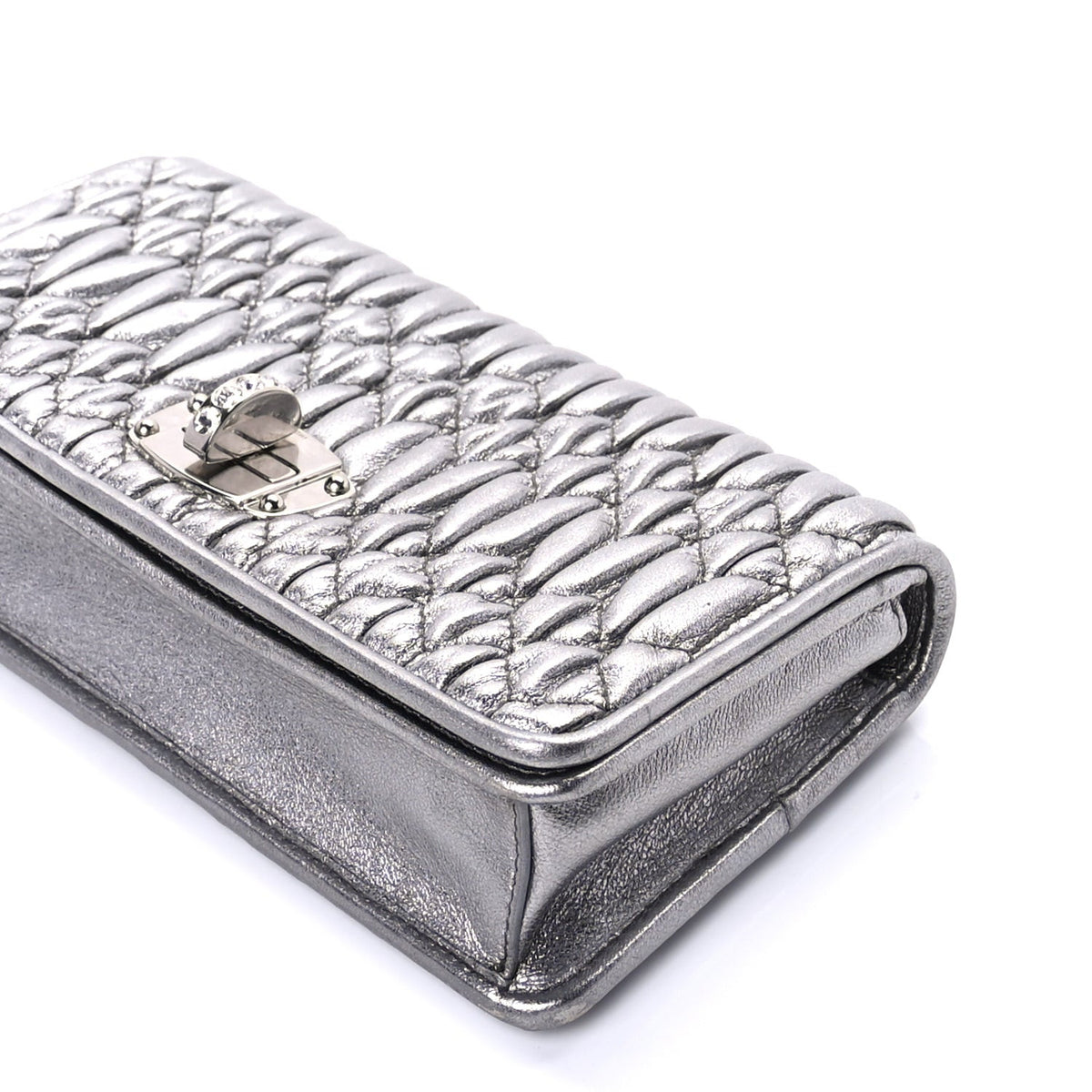 Miu Miu Nappa Matelasse Crystal Chain Wallet On Chain Silver 8 of 8