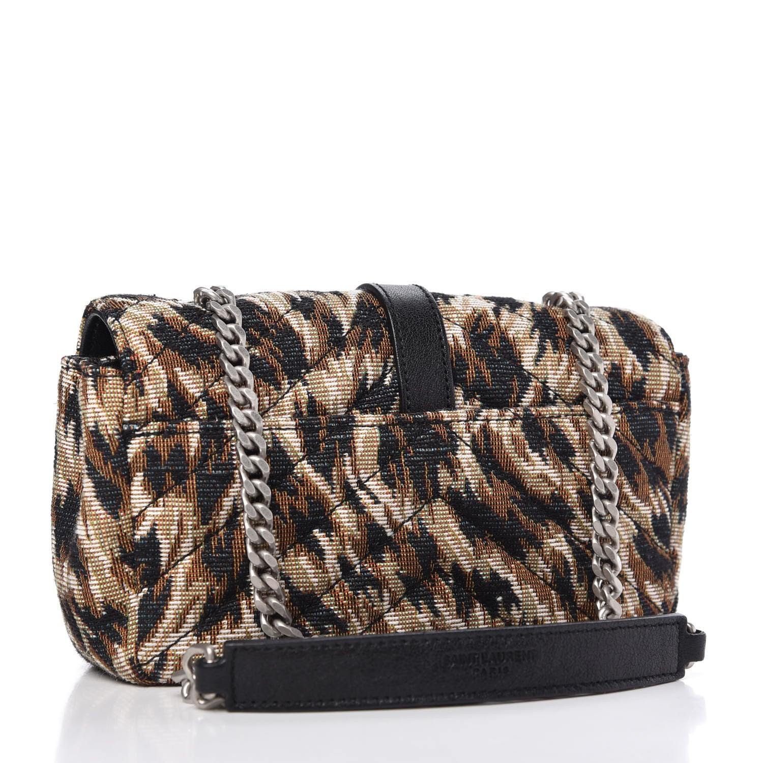 Saint Laurent Jacquard Leopard Matelasse Chevron Monogram Baby Chain Bag Black 3 of 10