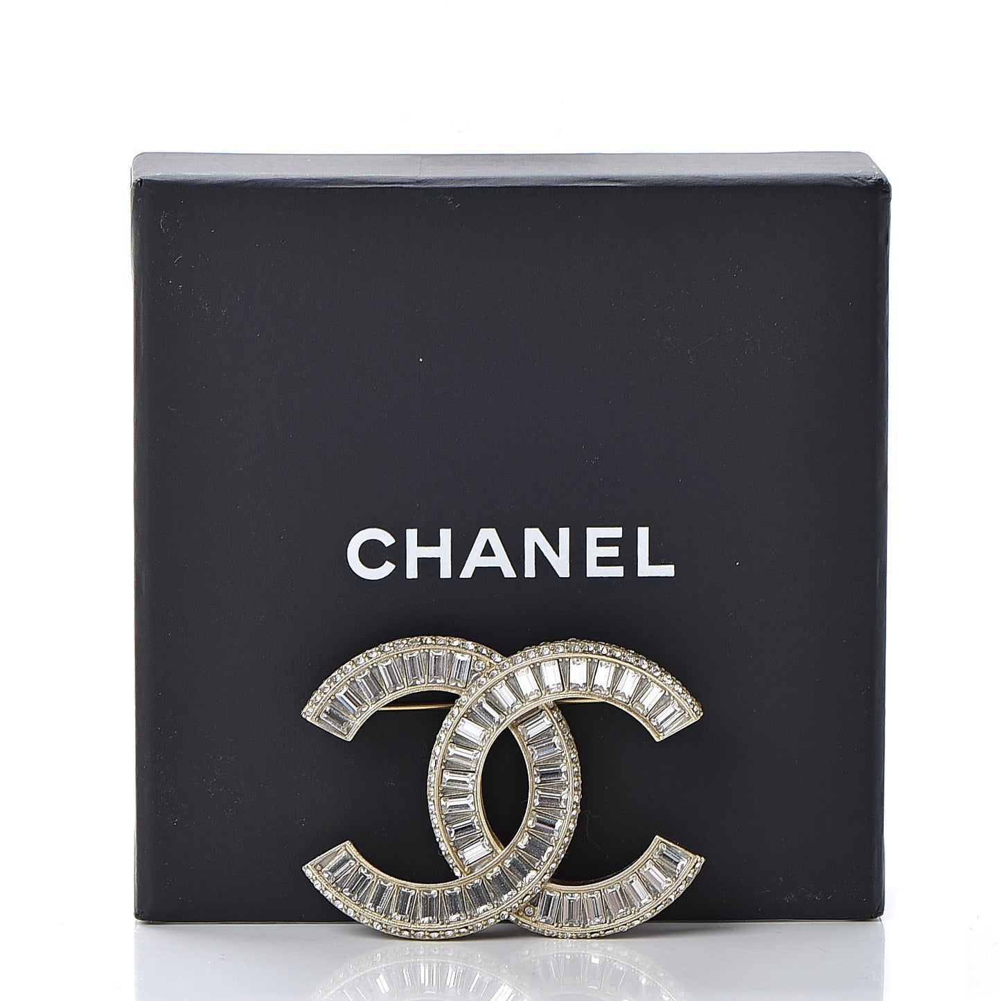 Baguette Crystal CC Brooch Gold