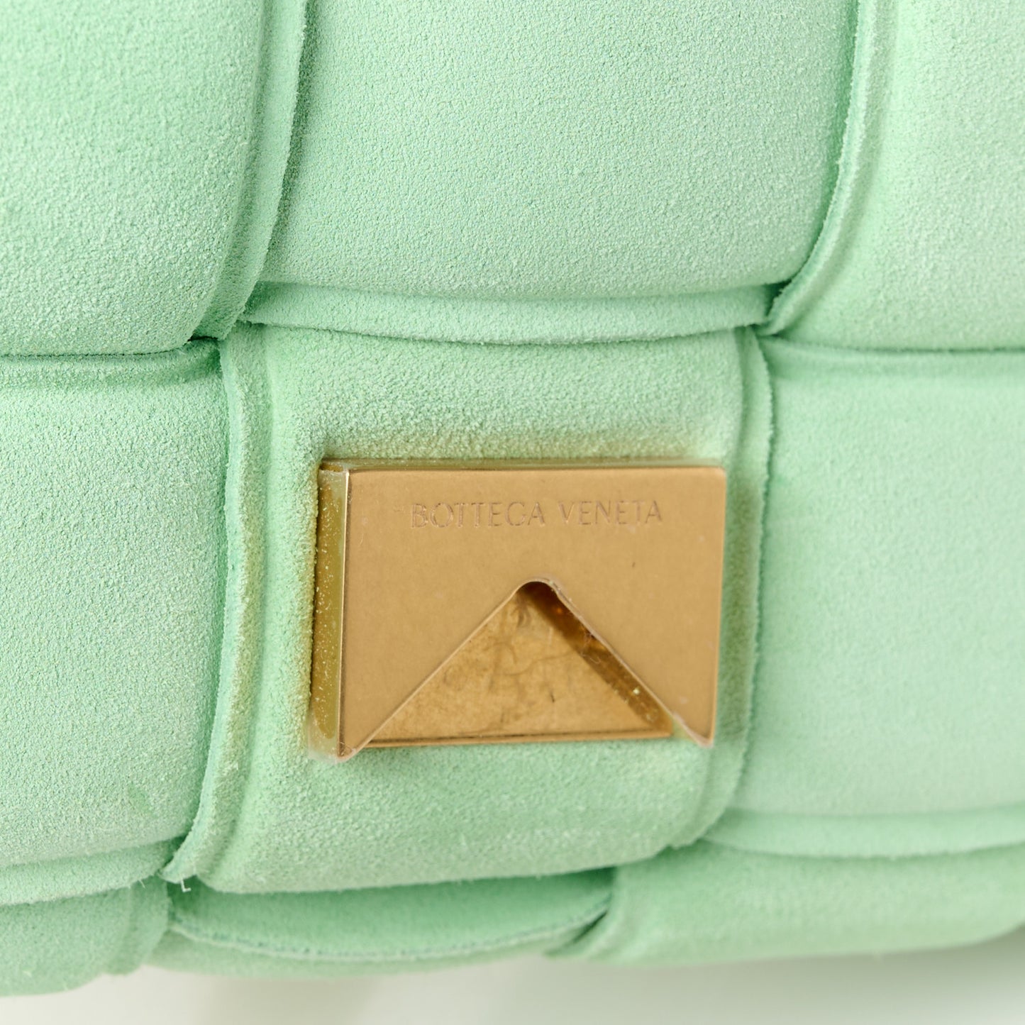 Suede Maxi Intrecciato Padded Chain Cassette Crossbody Bag Wasabi