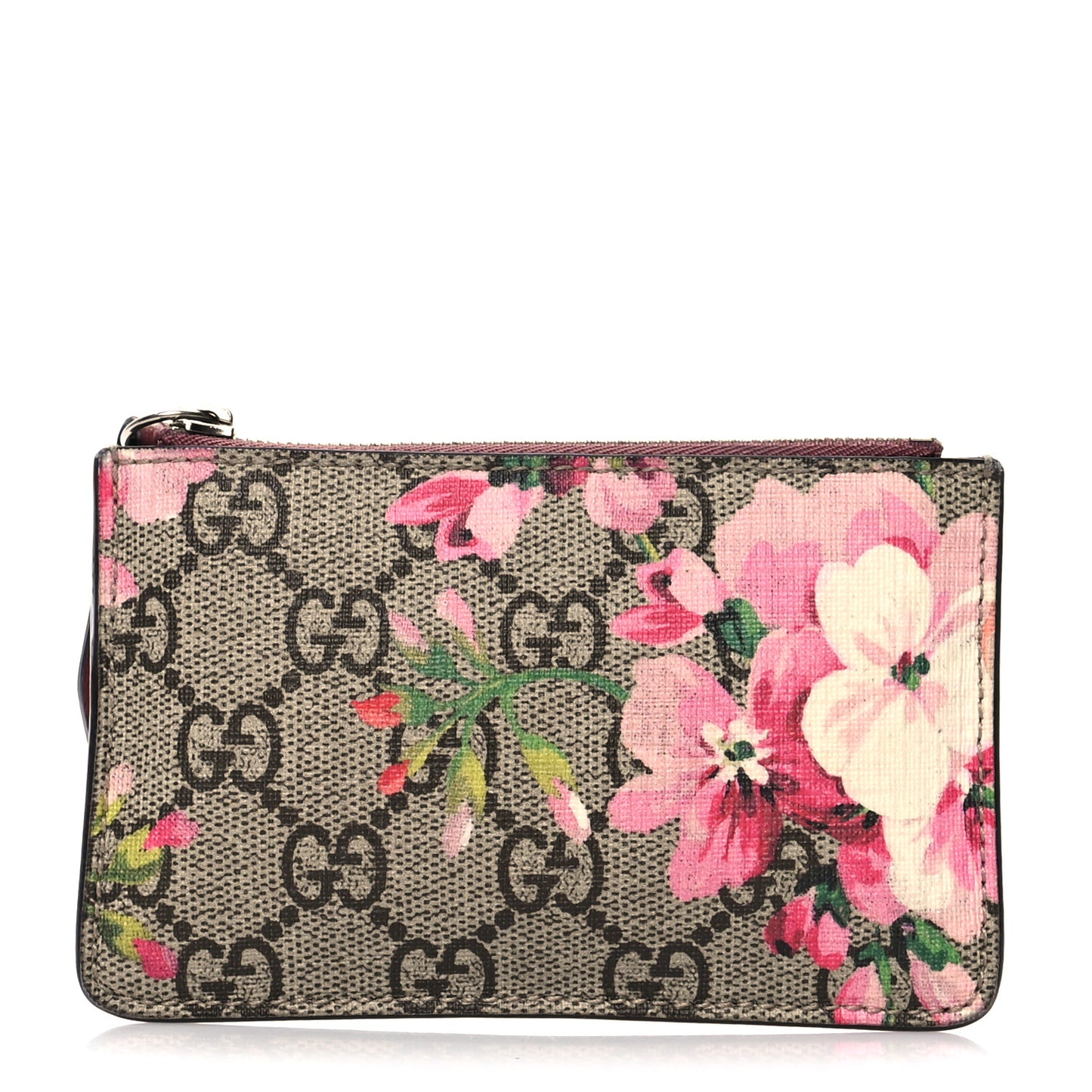 GG Supreme Monogram Blooms Key Ring Coin Case Beige Multicolor Dry Rose