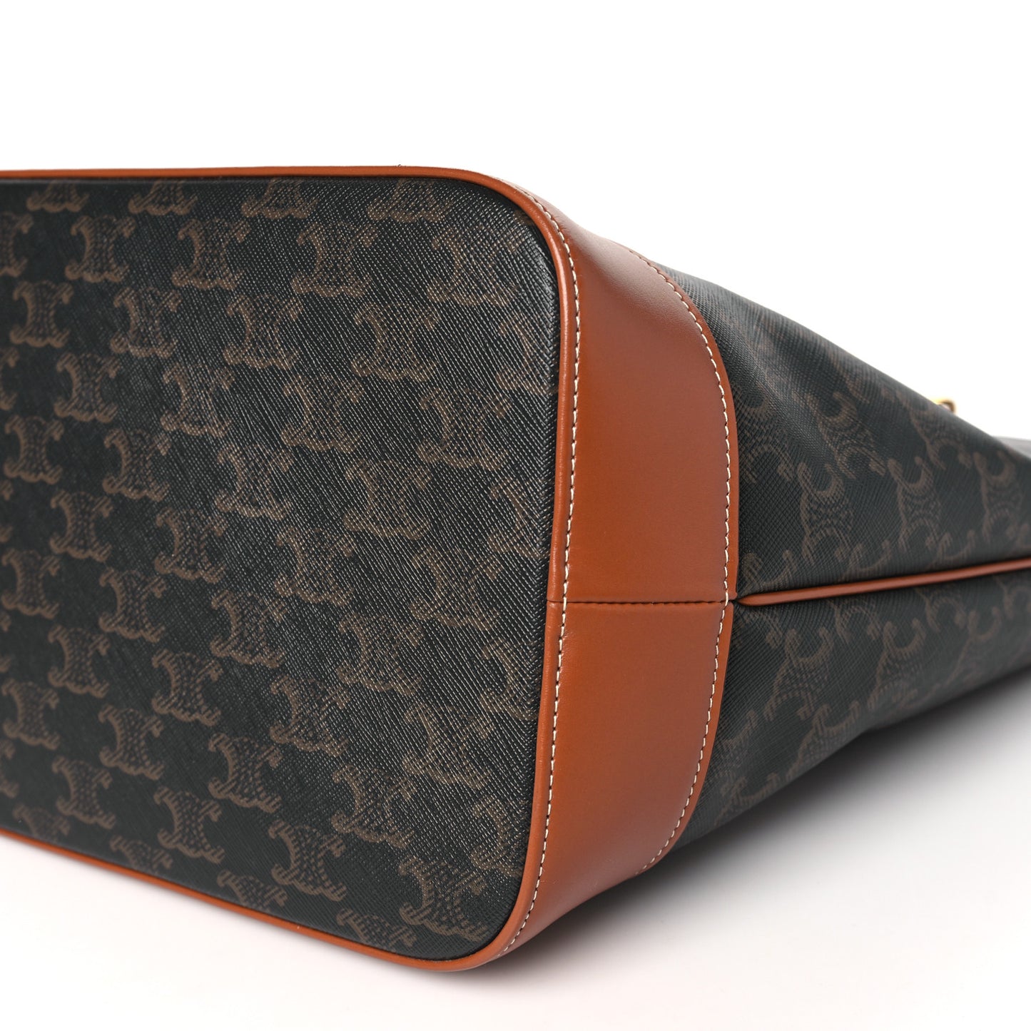 Triomphe Canvas Calfskin Medium Bucket Bag Tan