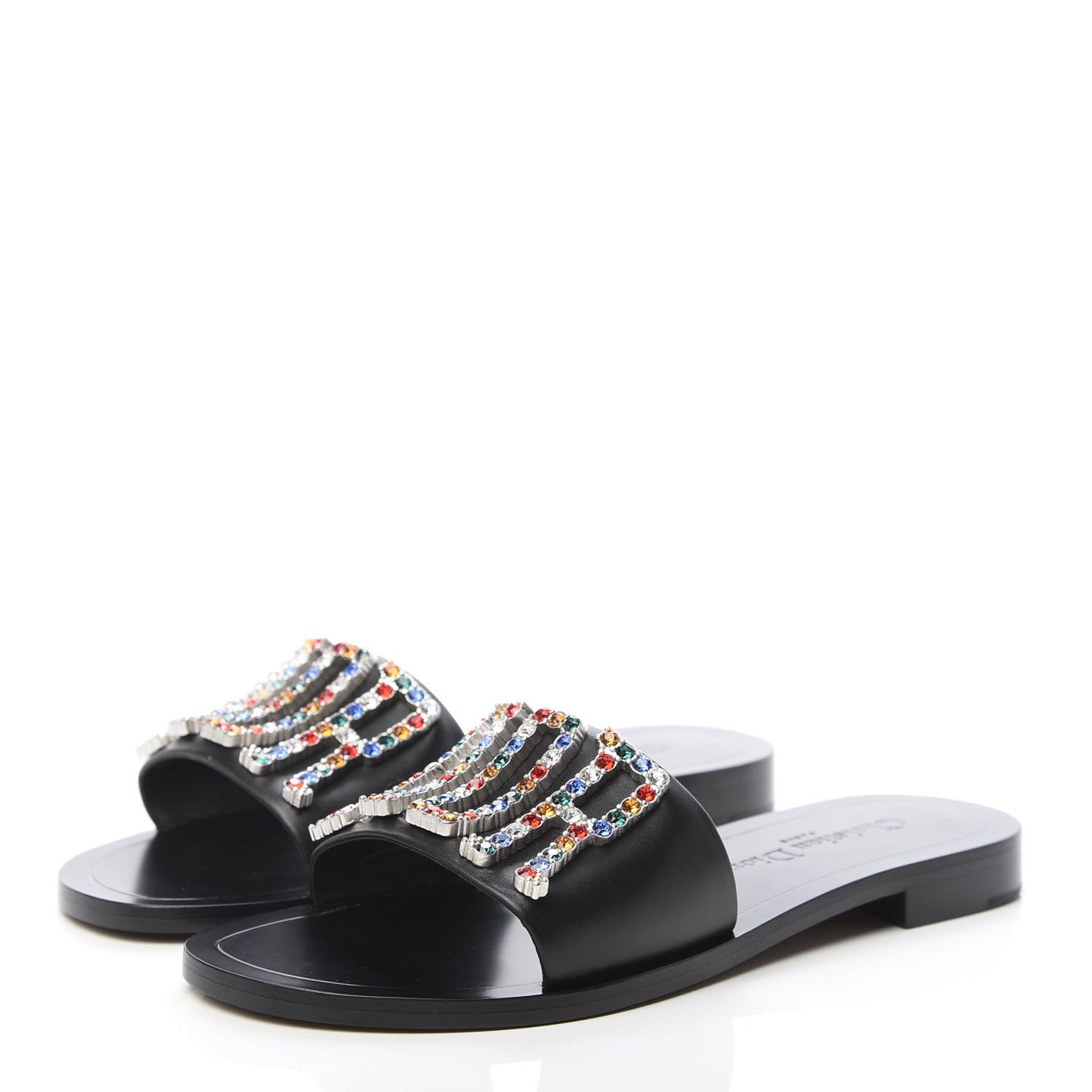 Calfskin Crystal Dio(r)evolution Slide Sandals 37 Black