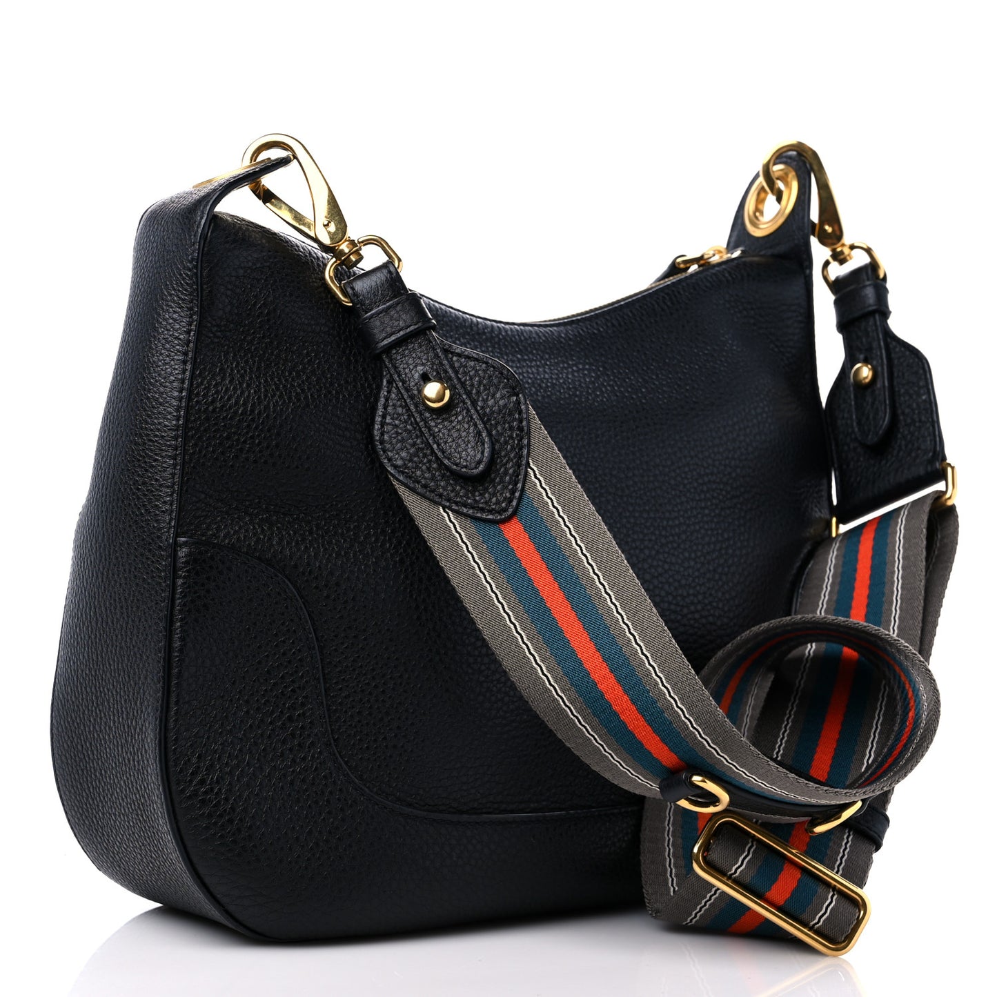 Vitello Daino Zippered Messenger Hobo Black