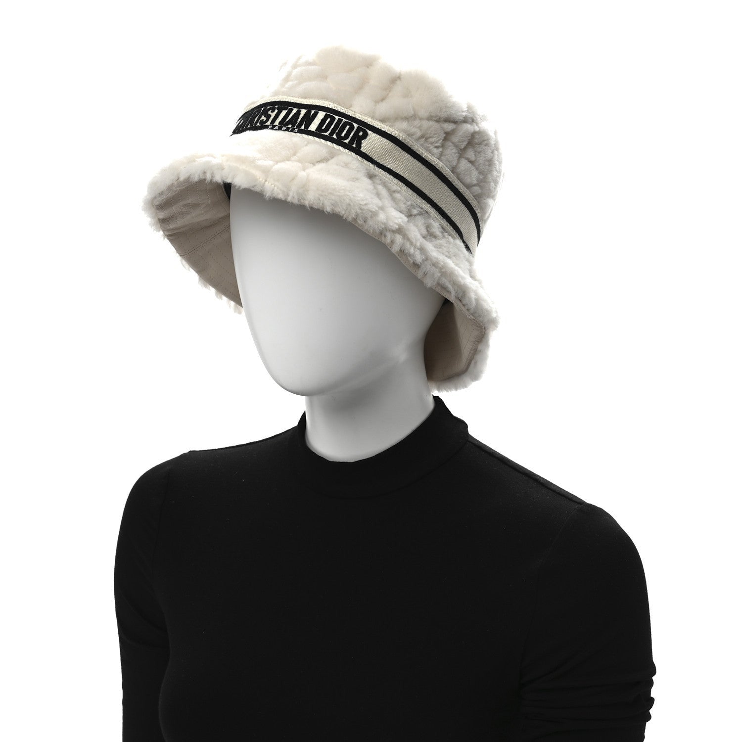 Christian Dior Shearling Cannage D-Bobby Bucket Hat 58 Ecru 2 of 7