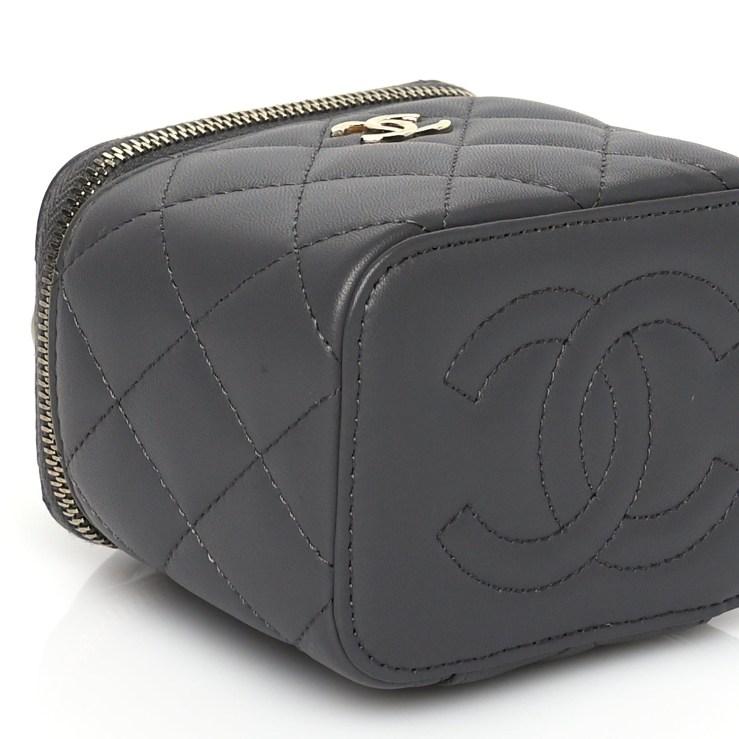 Chanel Lambskin Quilted Top Handle Mini Vanity Case With Chain Grey 8 of 9