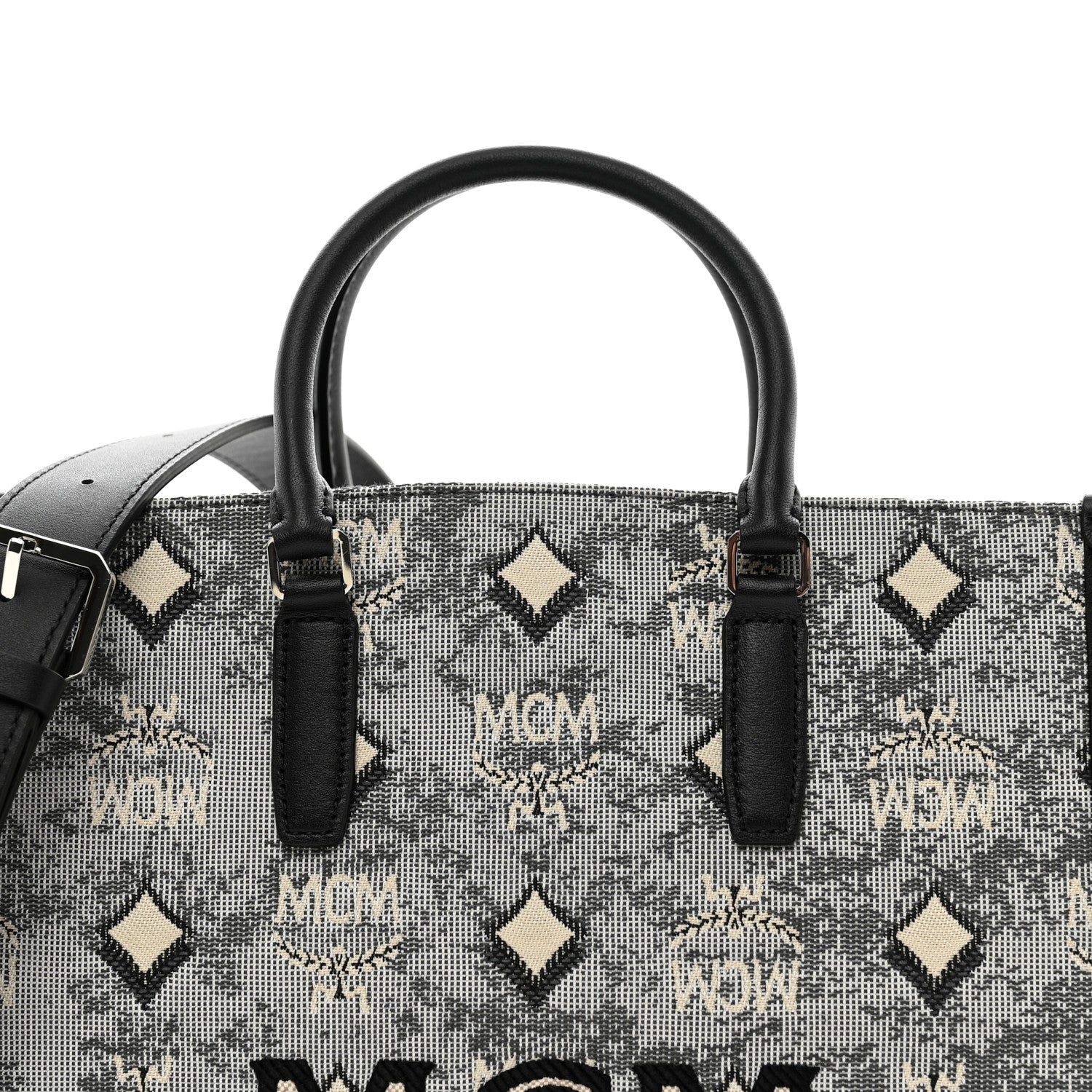 MCM Vintage Jacquard Monogram Small Munchen Tote Grey 5 of 9