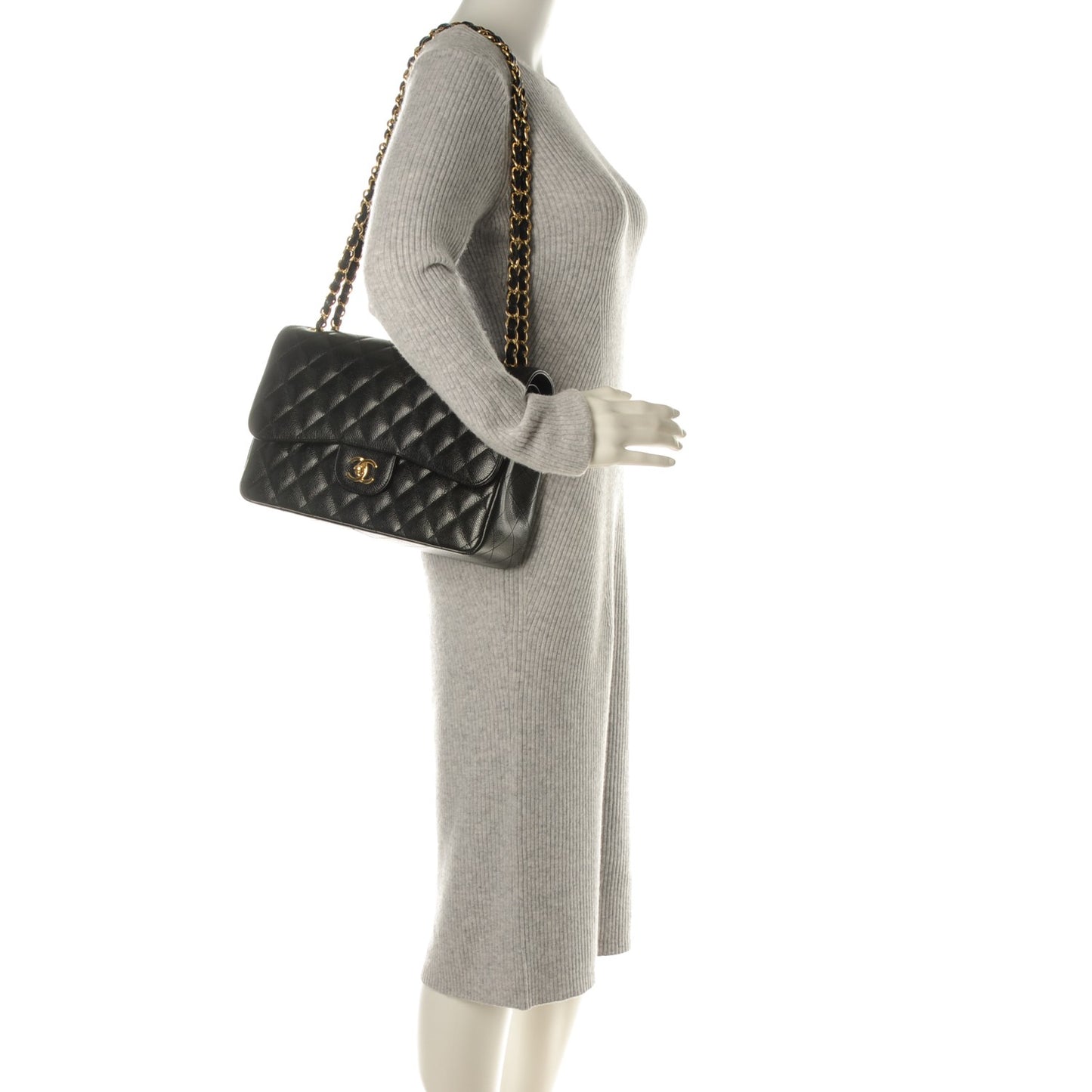 Caviar Quilted Jumbo Double Flap Black