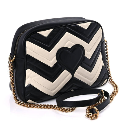 Gucci Calfskin Matelasse Medium GG Marmont Chain Shoulder Bag  Black White 2 of 8