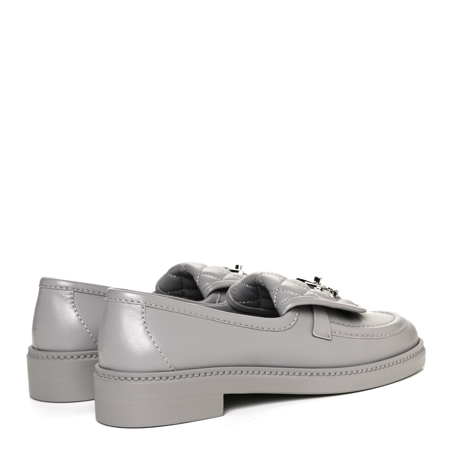 Chanel Lambskin Quilted CC Turnlock Loafers 37.5 Grey 4 of 11