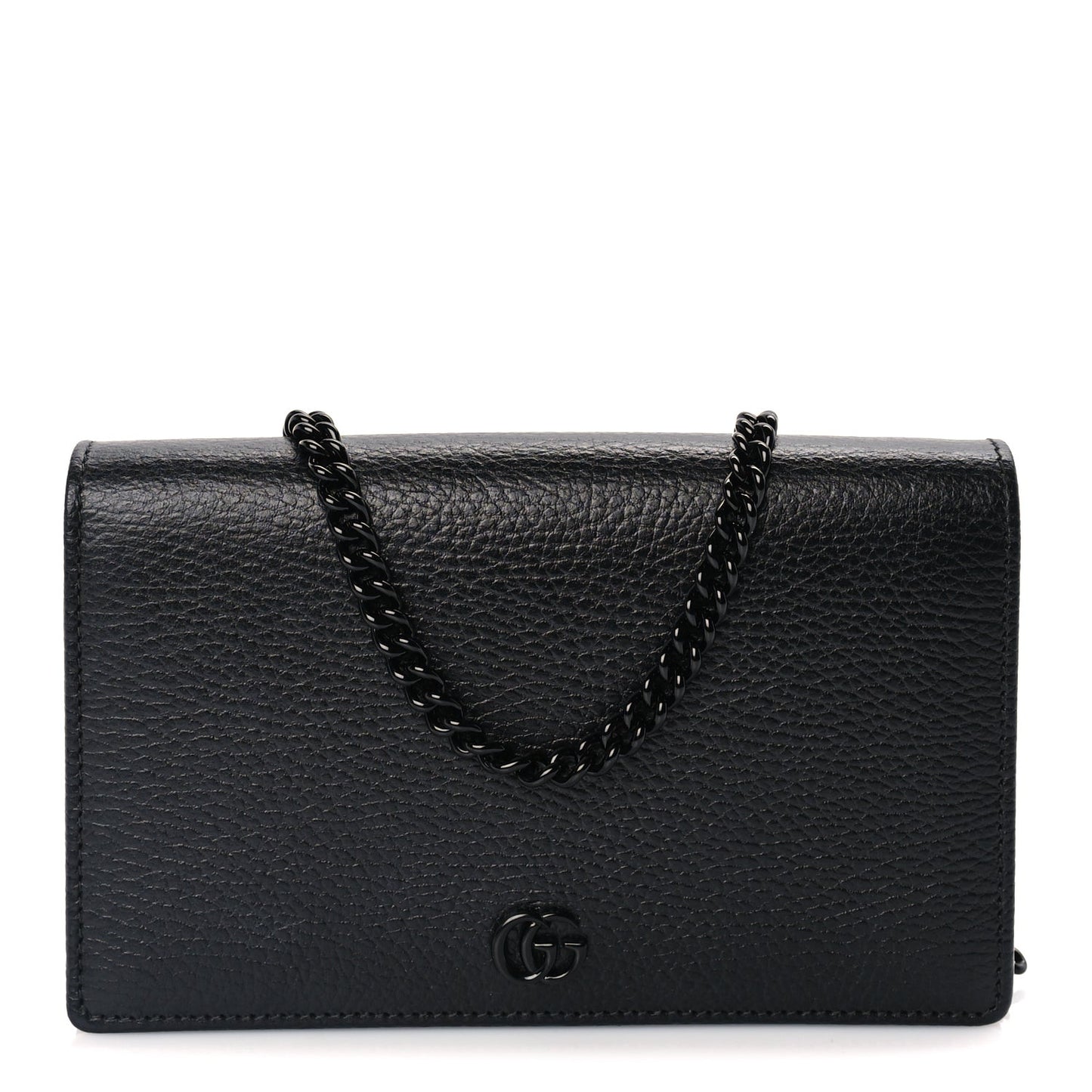 Dollar Calfskin Enamel Monochrome Mini GG Marmont Chain Wallet Black