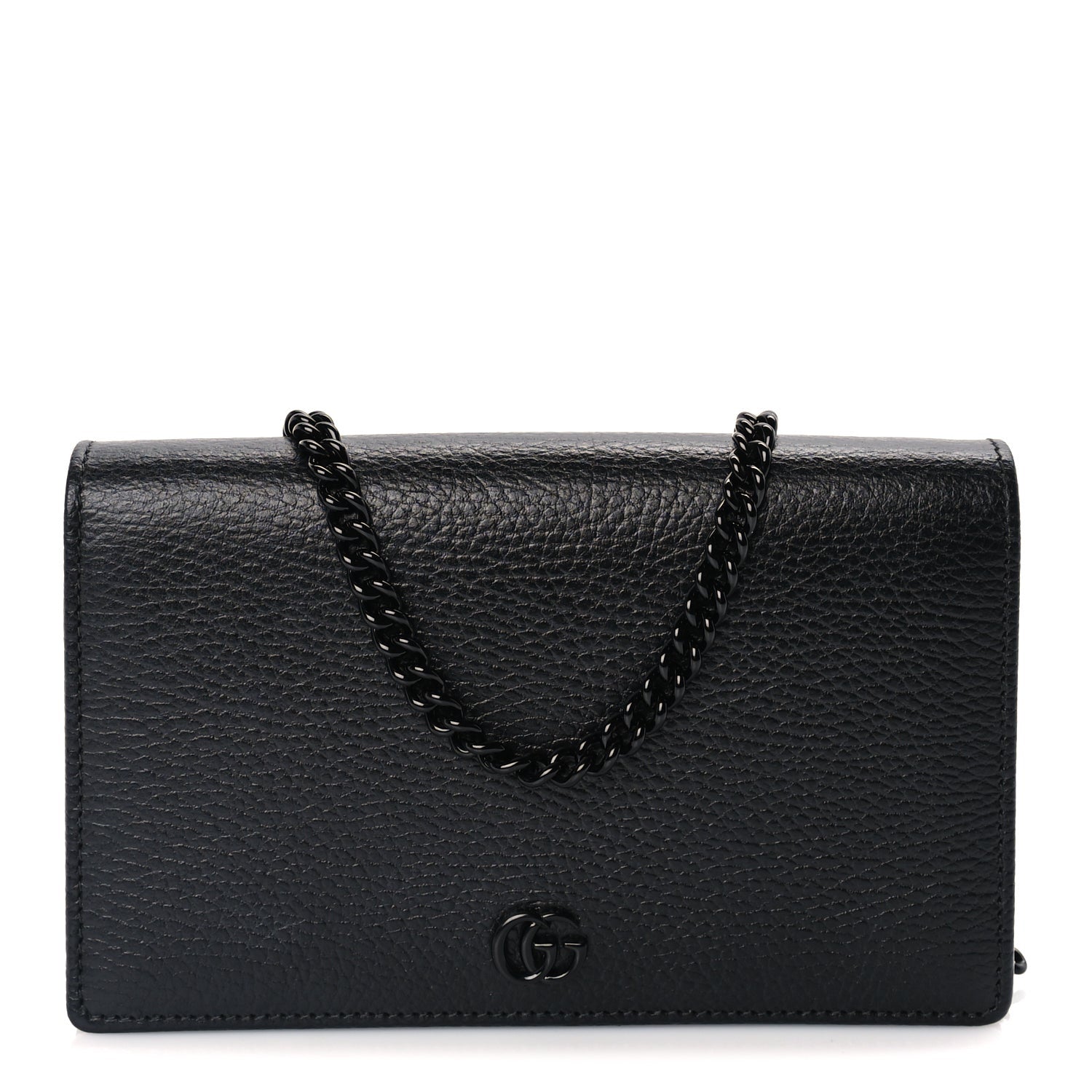 Gucci Dollar Calfskin Enamel Monochrome Mini GG Marmont Chain Wallet Black 1 of 8