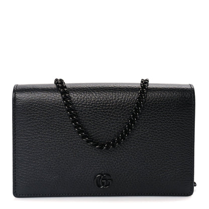 Gucci Dollar Calfskin Enamel Monochrome Mini GG Marmont Chain Wallet Black 1 of 8