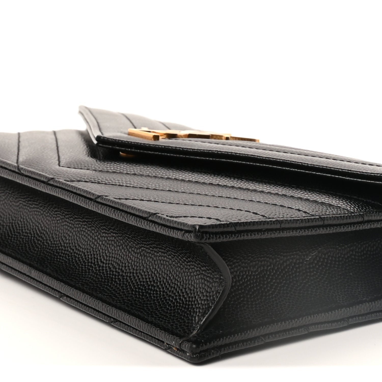 Saint Laurent Grain De Poudre Matelasse Chevron Monogram Envelope Chain Wallet Black 9 of 9