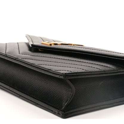Saint Laurent Grain De Poudre Matelasse Chevron Monogram Envelope Chain Wallet Black 9 of 9