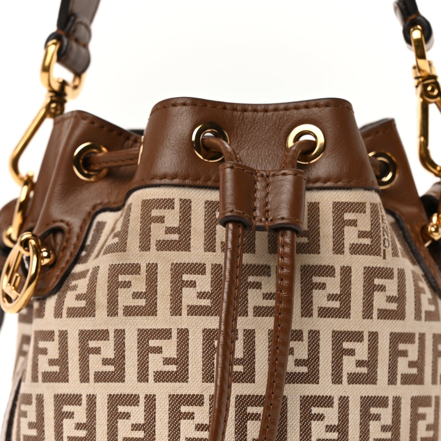 FENDI Zucchino Mini Mon Tresor Bucket Bag Beige Brown