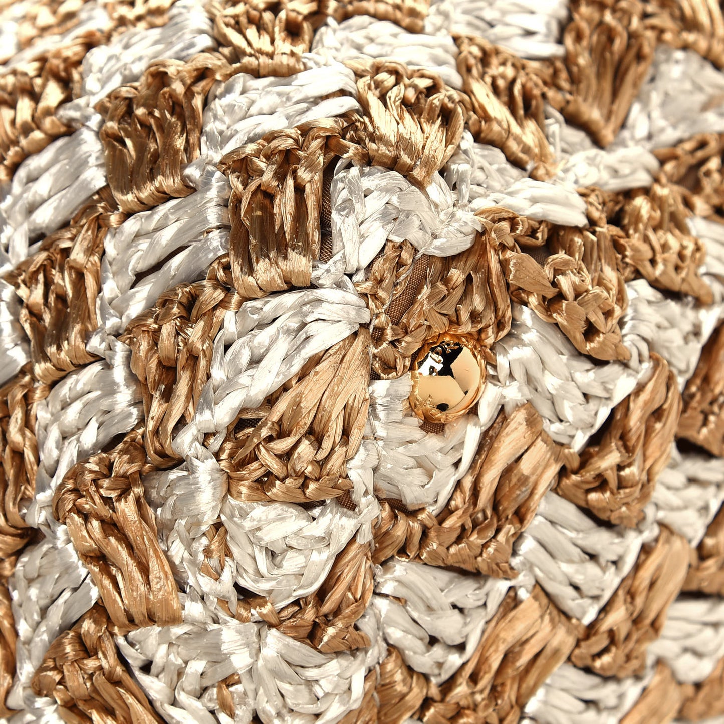 Raffia Crochet Bi-Color Tote Naturale Talco