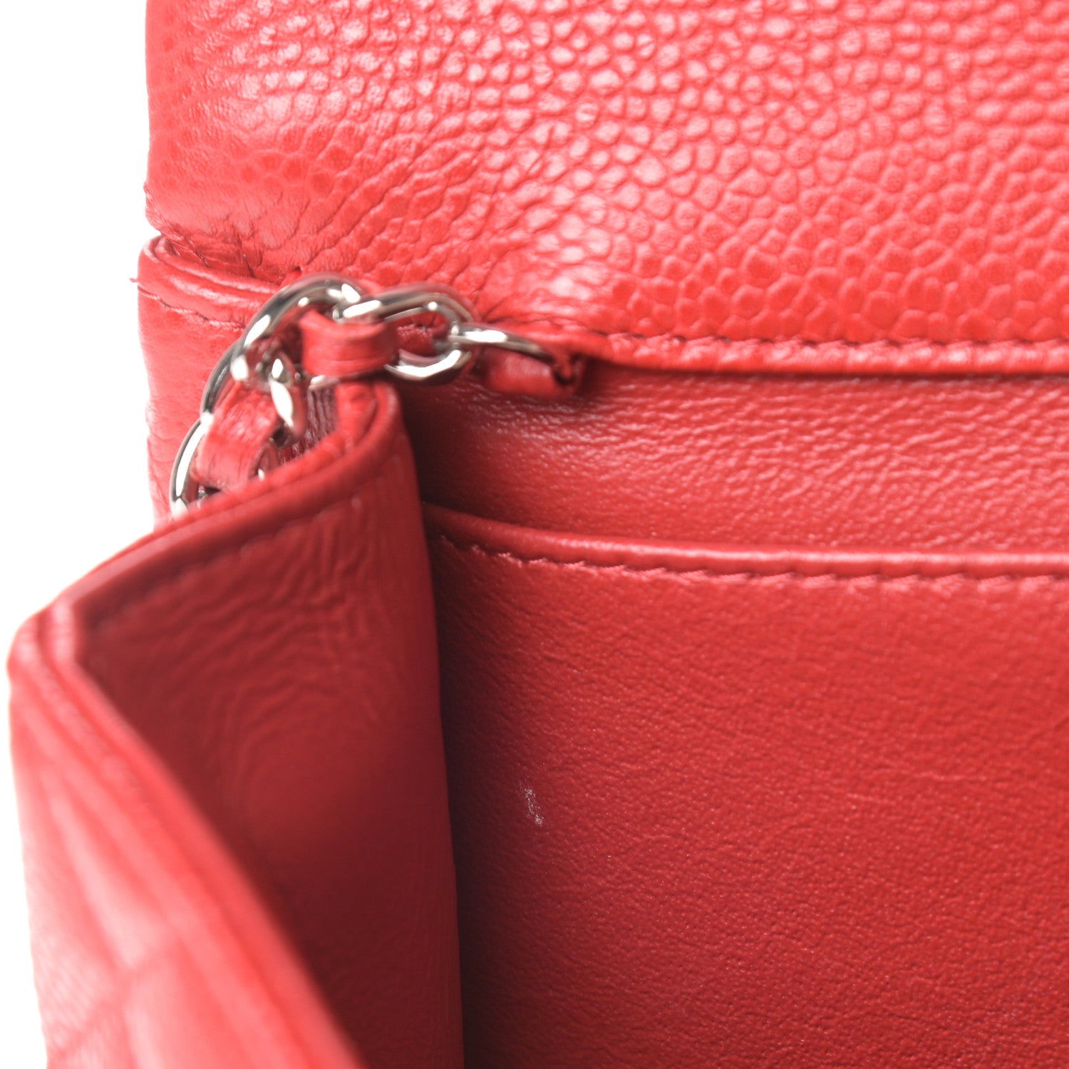 Chanel Caviar Quilted Clutch With Chain Flap Red 9 of 13