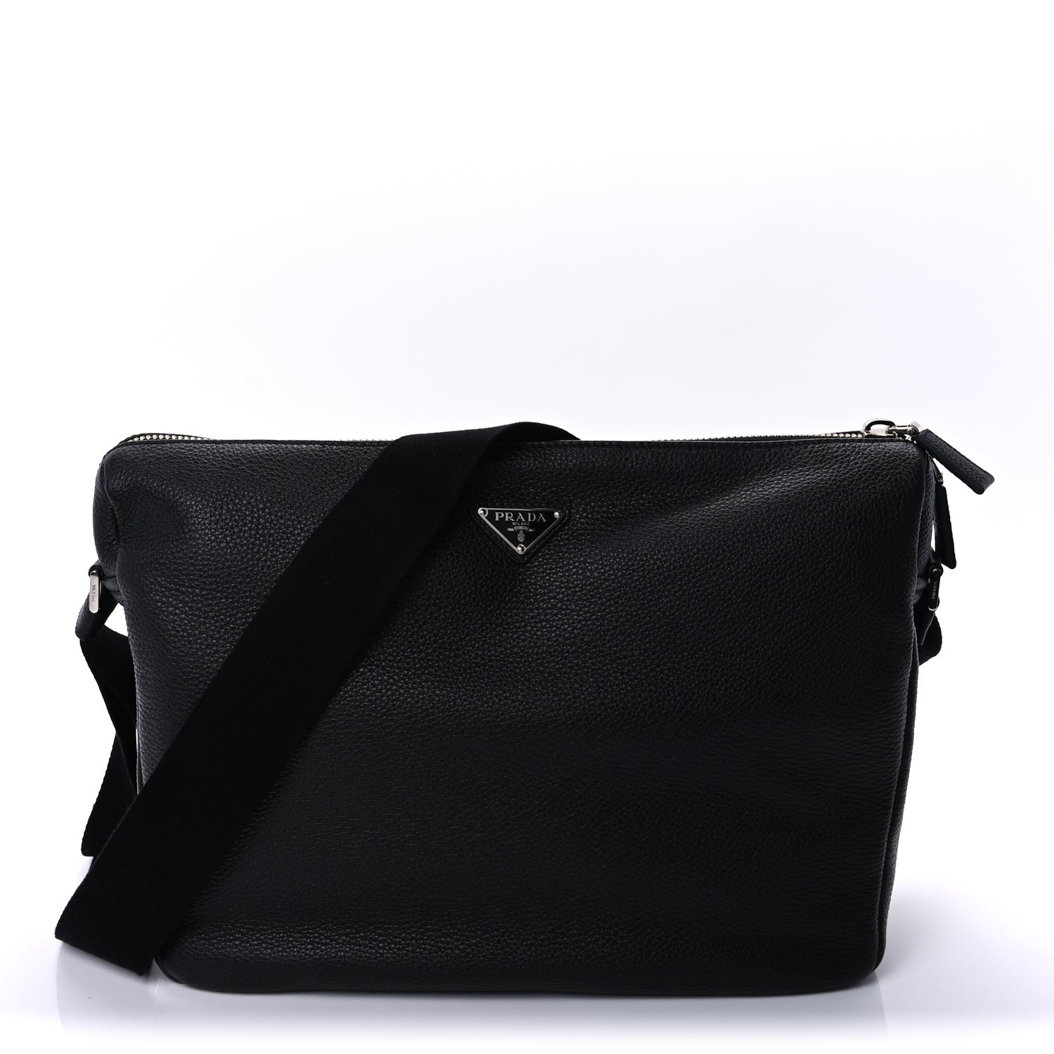 Prada Vitello Daino Medium Triangle Shoulder Bag  Black 1 of 8