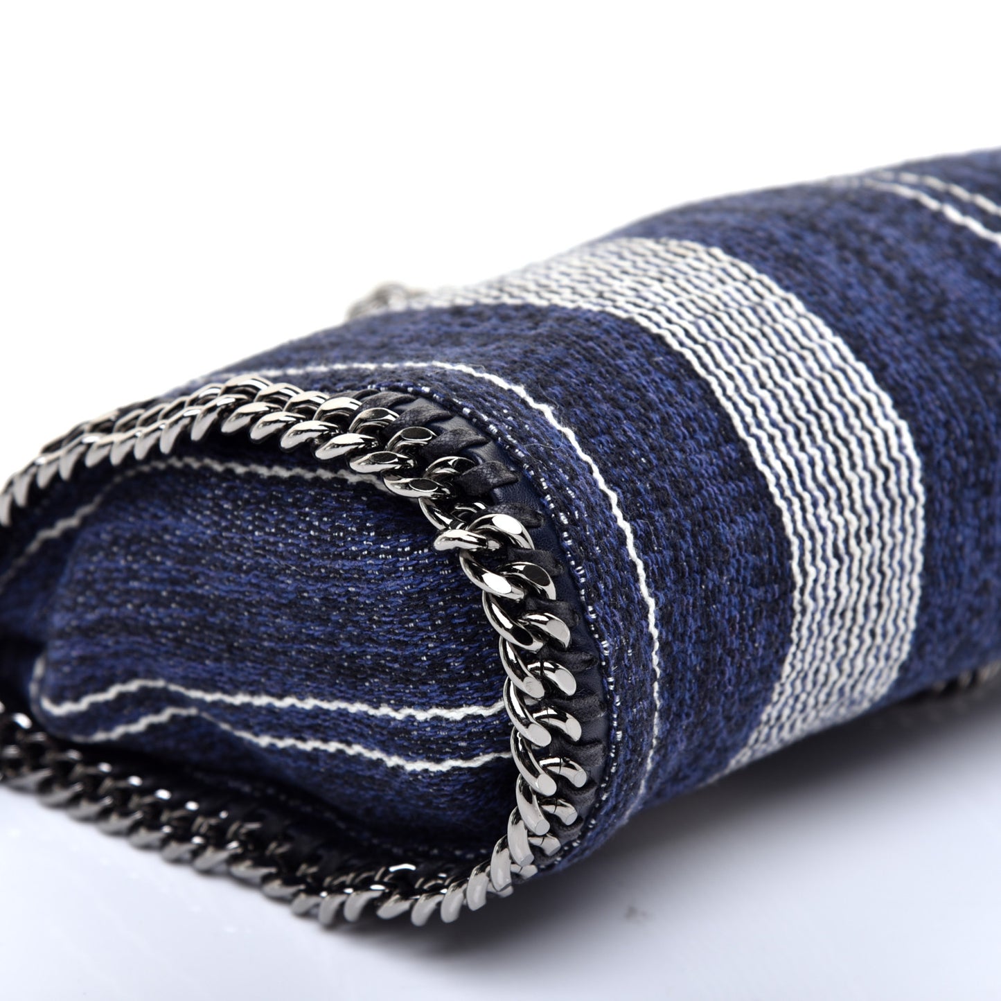 Canvas Striped Mini Falabella Fold Over Tote Navy