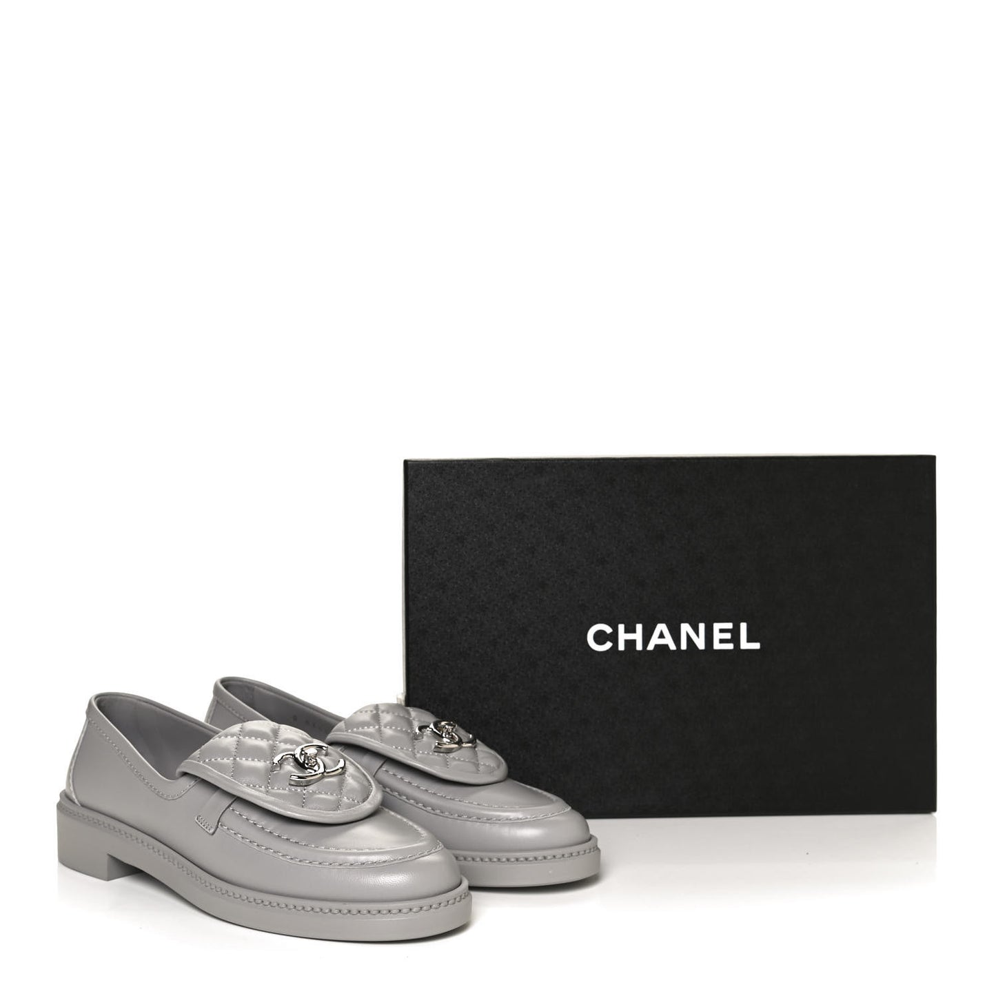 Lambskin Quilted CC Turnlock Loafers 37.5 Grey