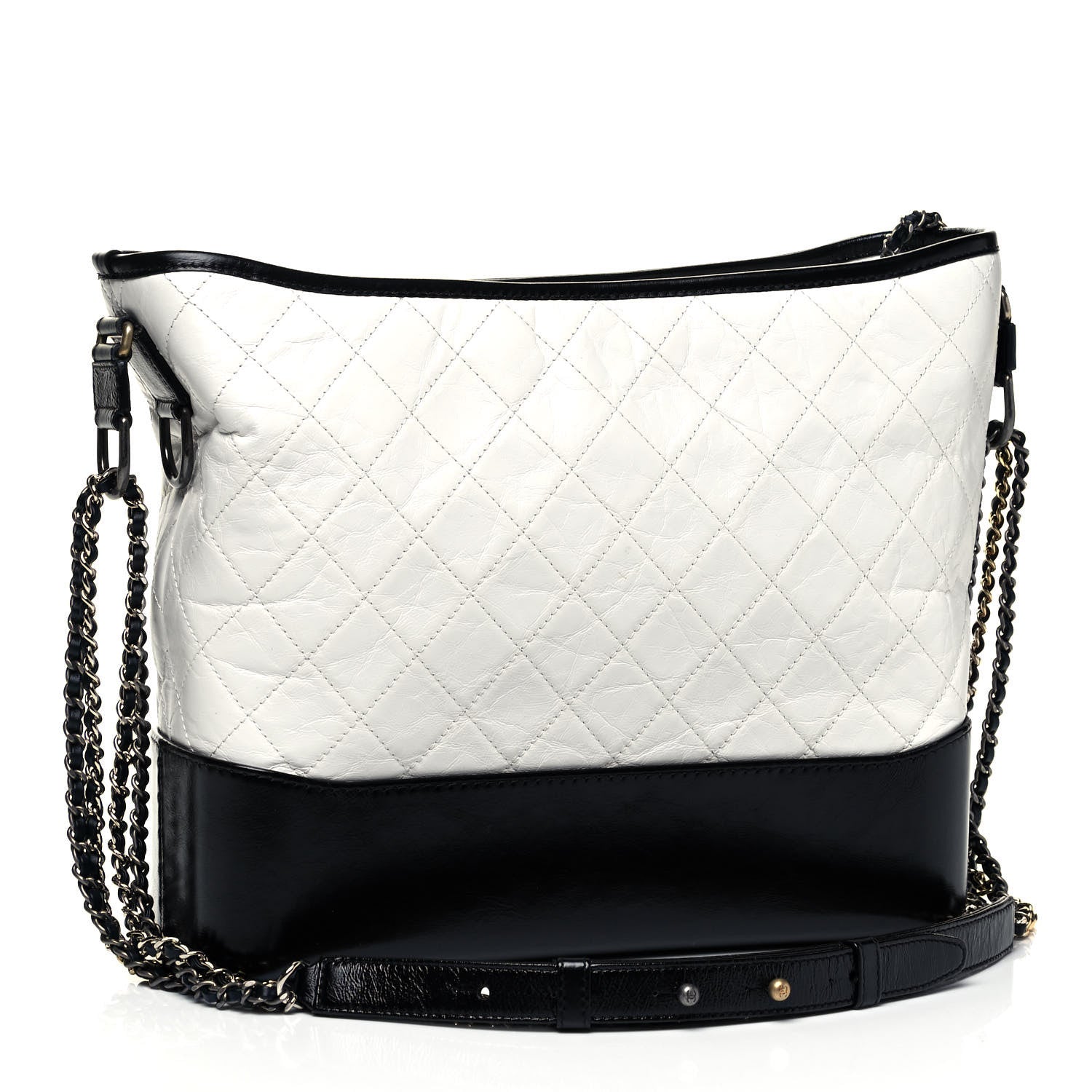 Chanel Aged Calfskin Quilted Large Gabrielle Hobo White Black 3 of 9