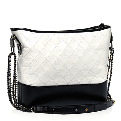 Chanel Aged Calfskin Quilted Large Gabrielle Hobo White Black 3 of 9