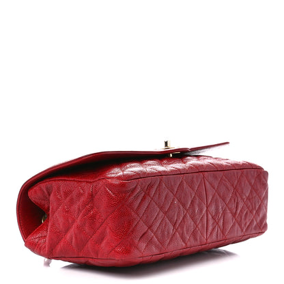 Chanel Crumpled Grained Calfskin Quilted Large Two Tone Flap Bag Red 4 of 13