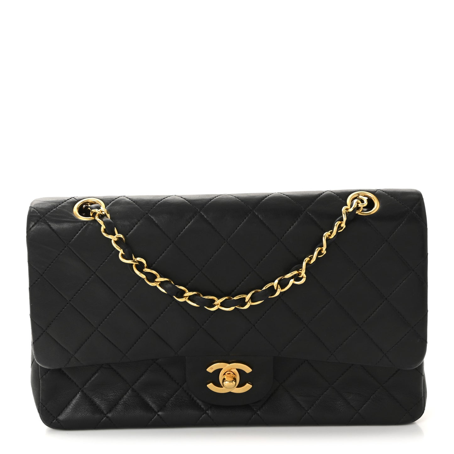 Lambskin Quilted Medium Double Flap Black
