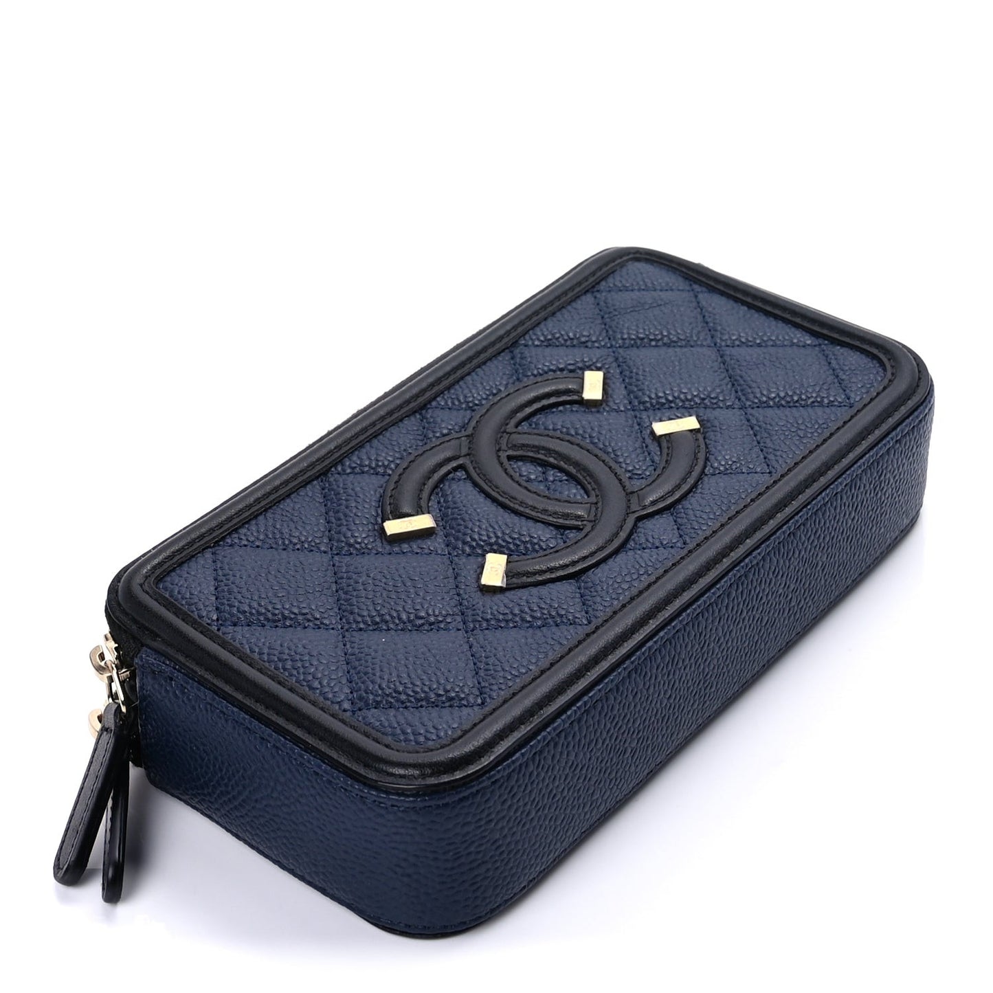 Caviar Quilted CC Filigree Clutch With Chain  Navy Black