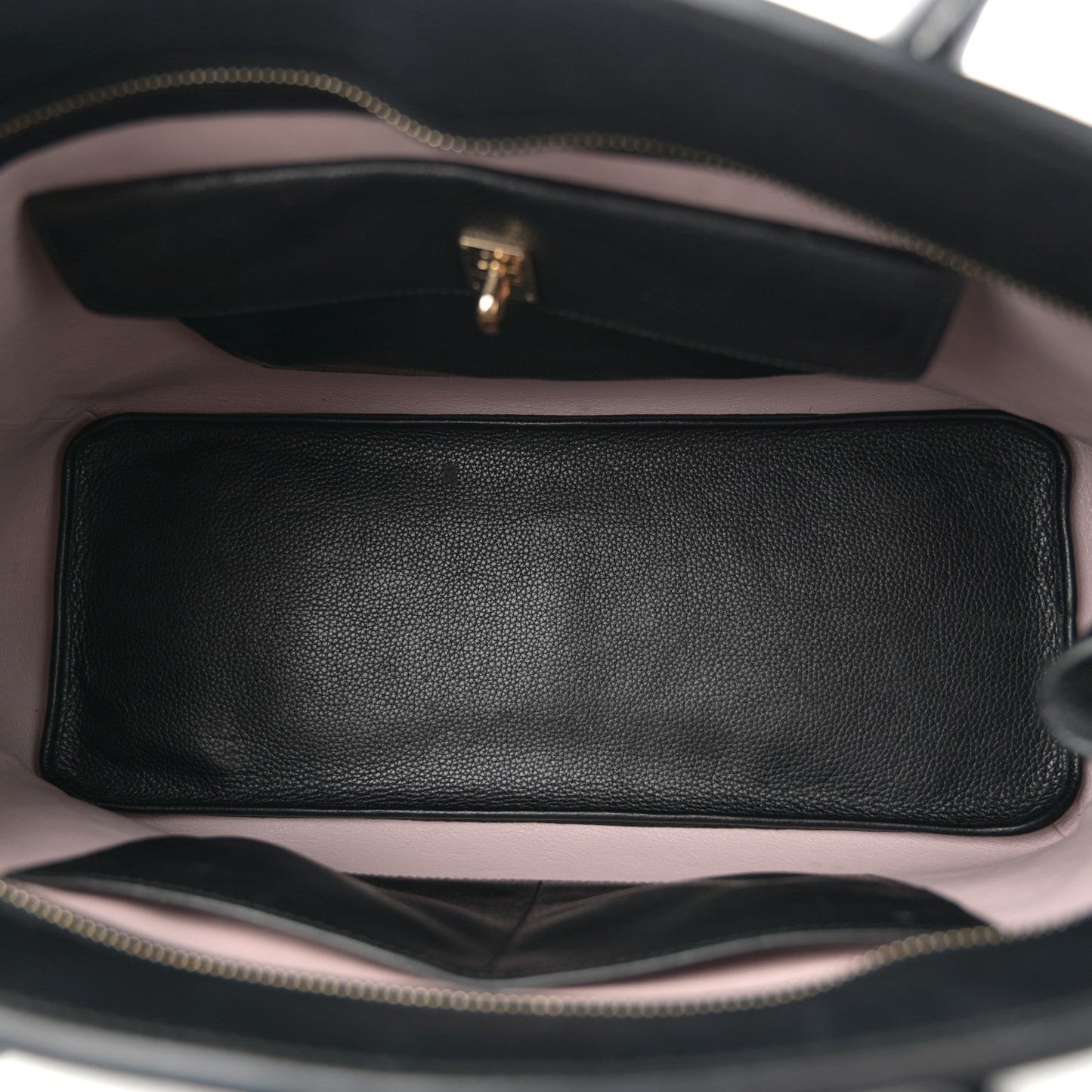 Grained Calfskin Large Bar Zip Tote Black