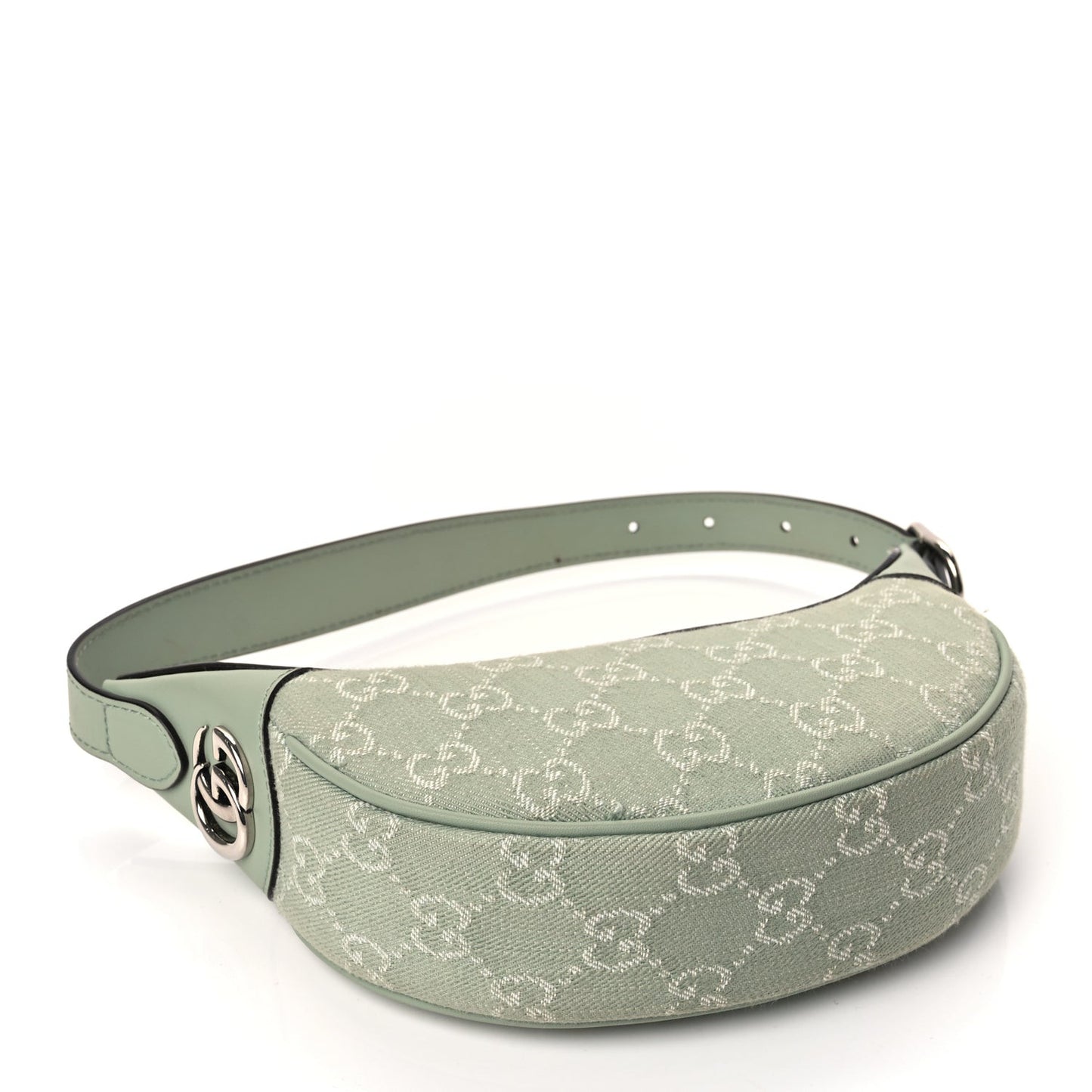Denim GG Monogram Calfskin Mini Ophidia Half Moon Hobo Pale Green