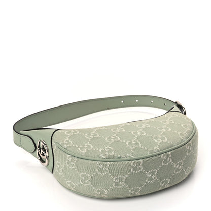 Gucci Denim GG Monogram Calfskin Mini Ophidia Half Moon Hobo Pale Green 3 of 9