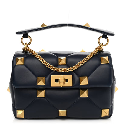 Valentino Garavani Nappa Medium Roman Stud Shoulder Bag Navy 1 of 9