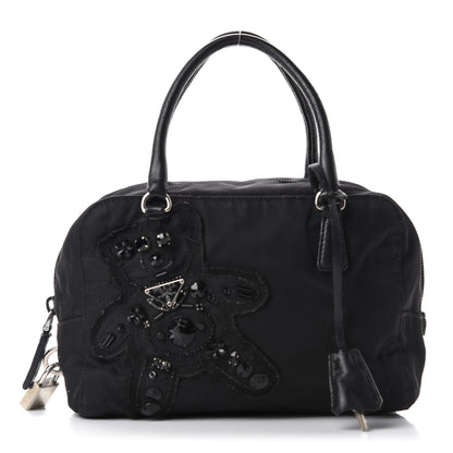 Prada Tessuto Nylon Raso Bear Mini Handle Bag Black 1 of 13