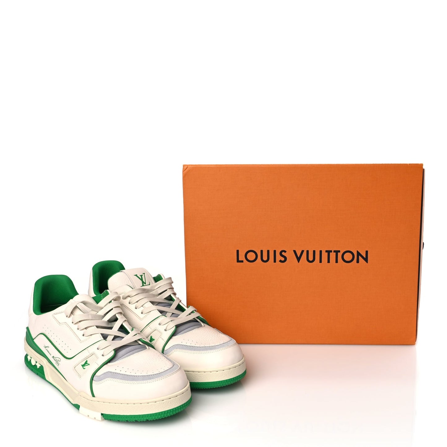 Grained Calfskin Script Mens LV Trainer Sneakers 10 Green