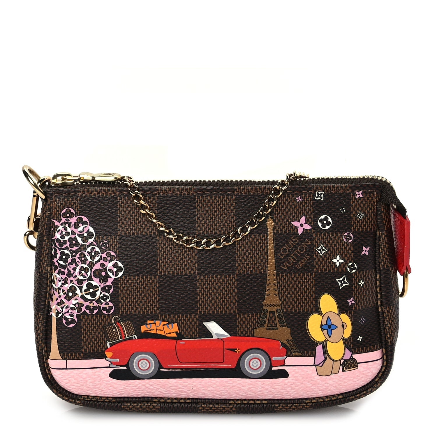 Louis Vuitton Damier Ebene 2019 Christmas Animation Mini Pochette Accessories Red 1 of 8