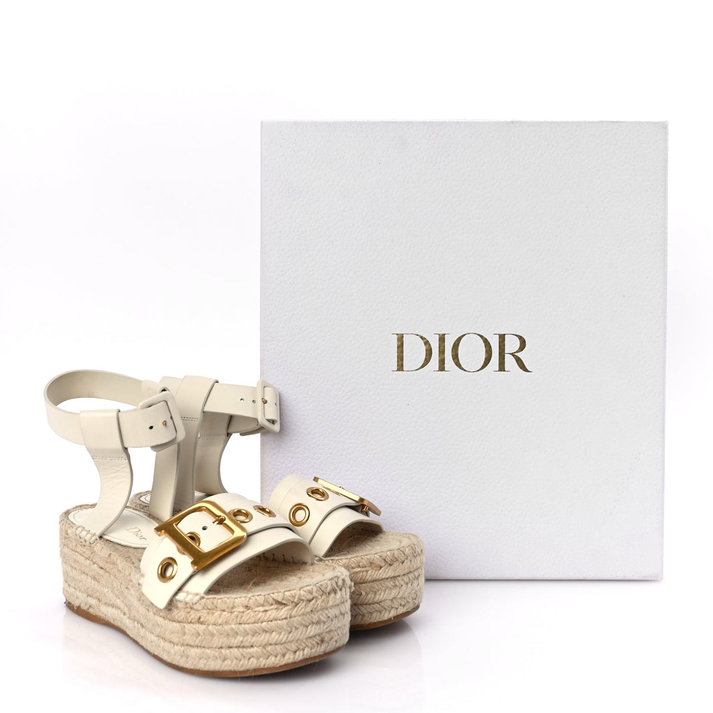 Calfskin D-Dior Espadrille Platform Sandals 35 Off White