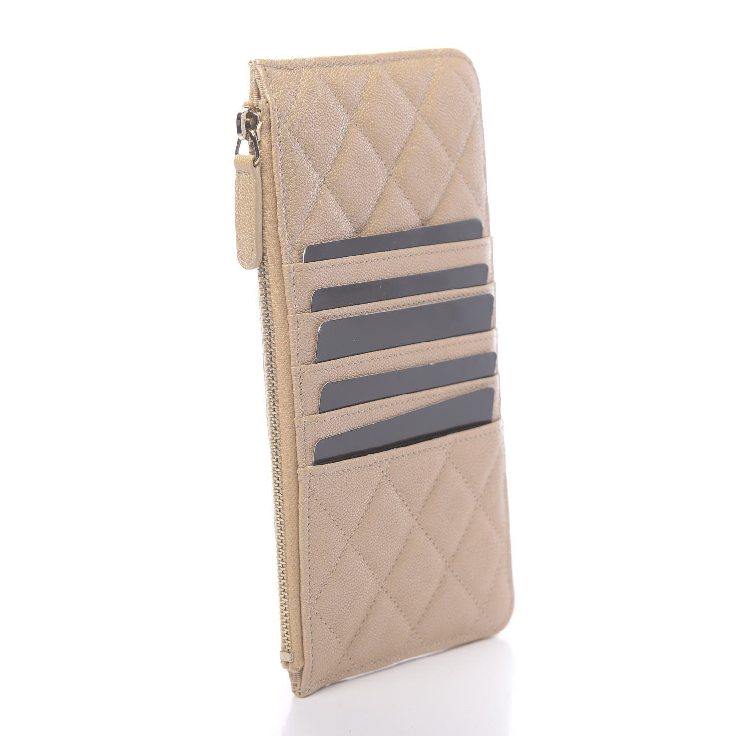 Chanel Iridescent Caviar Quilted Classic Flat Wallet Pouch Beige 3 of 6