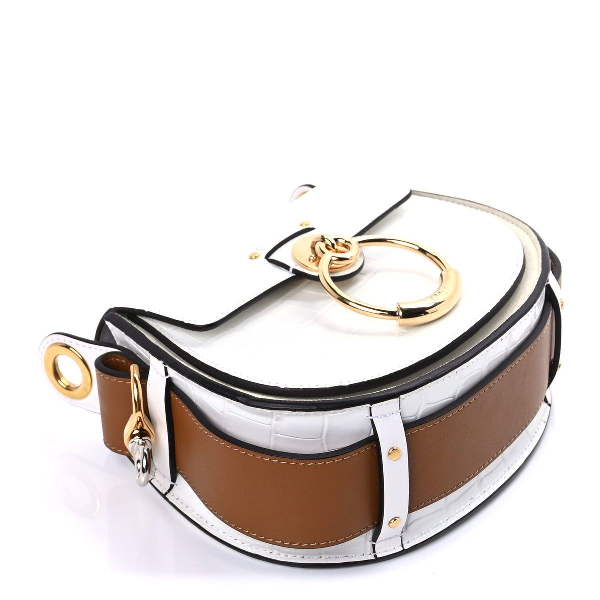 Chloe Calfskin Crocodile Embossed Small Tess Bag Brilliant White 8 of 8