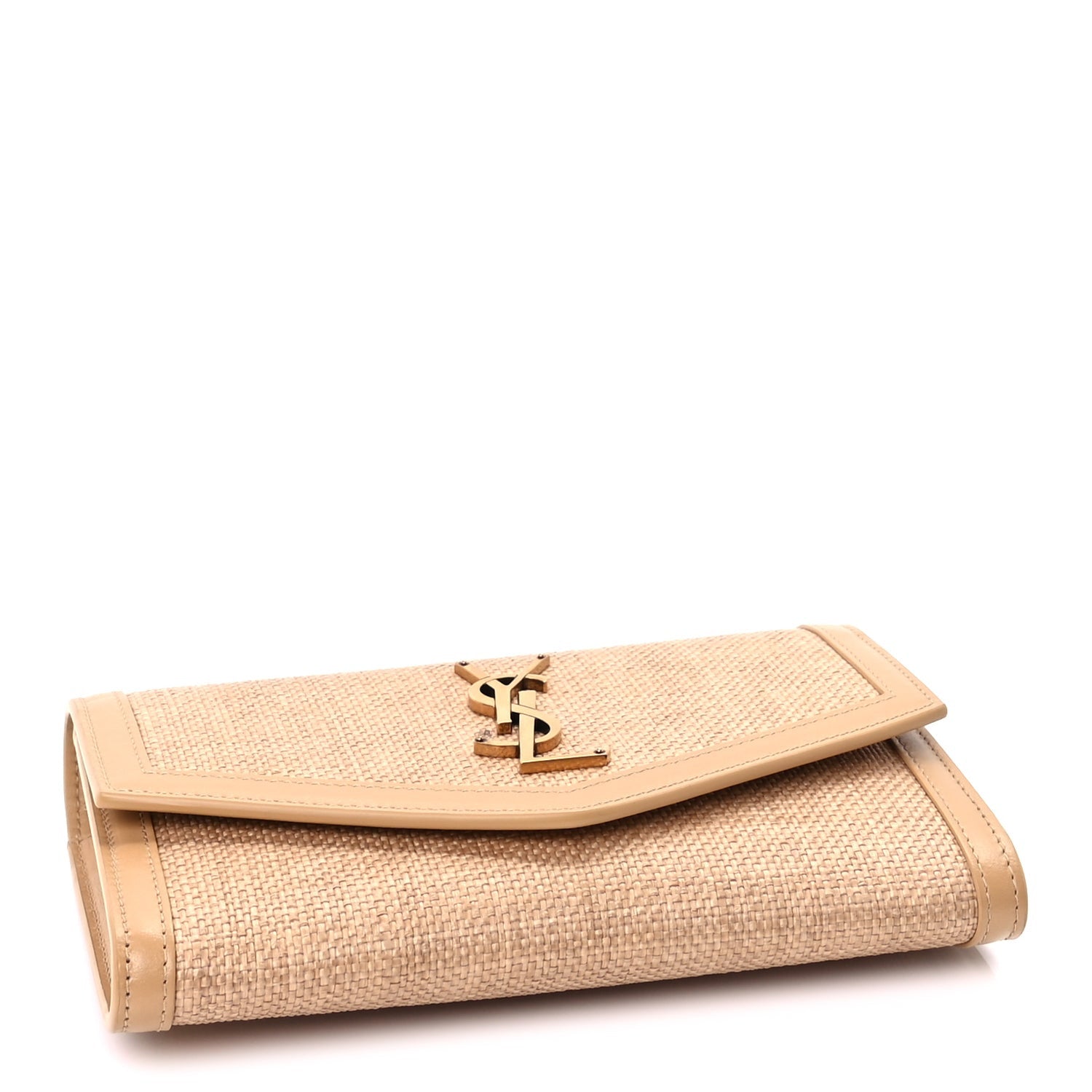 Saint Laurent Micro Raffia Monogram Uptown Chain Wallet Natural Hay Blush 3 of 8