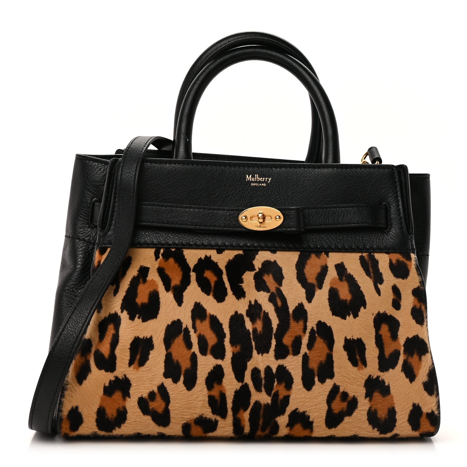 Mulberry Calf Hair Calfskin Leopard Print Small Belted Bayswater Tote Black 1 of 8