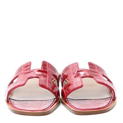 Hermes Shiny Alligator Oran Sandals 38 Braise 2 of 8