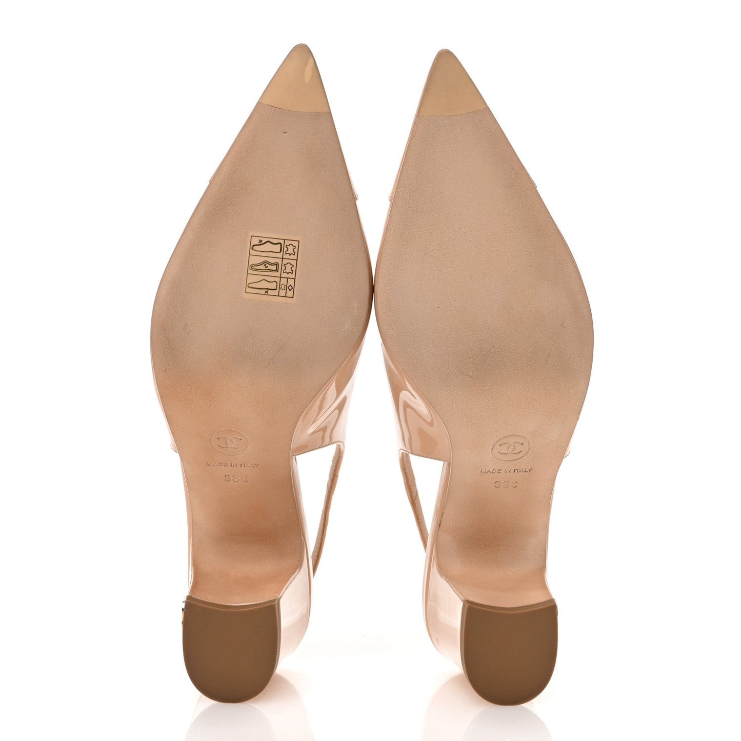 Patent Calfskin Cap Toe CC Slingback Pumps 38 Beige